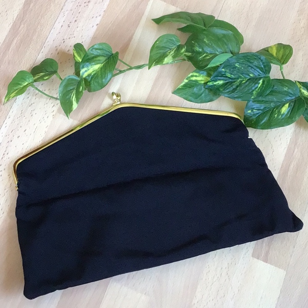 Vintage Like NEW Black Foldover Clutch with Gold Accent - Picture 6 of 10